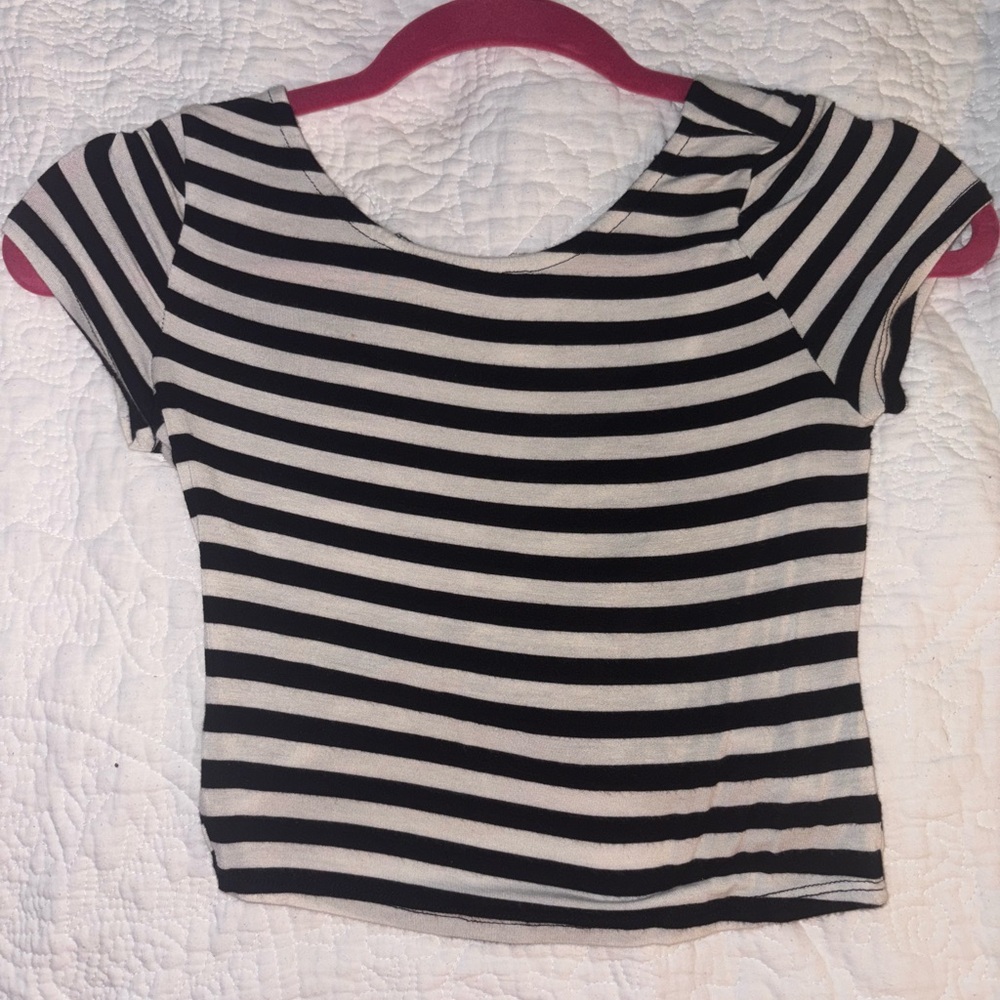 Body Central Black and White Striped Crop Top